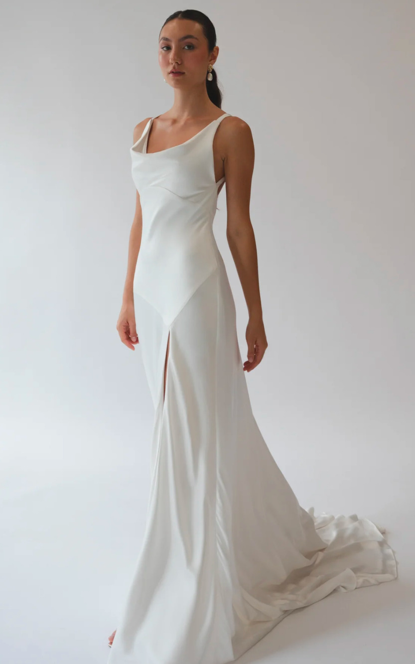 Jenny by Jenny Yoo Mae Wedding Dress Size 16 Ivory Cowl Neck Open Back Bridal